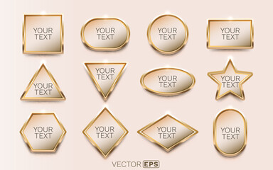 Obraz premium Set of elegant golden frames and badges in various shapes.