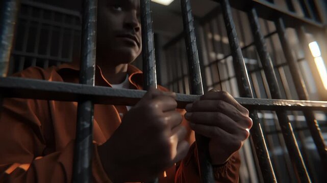 Closeup of Hands Gripping Metal Bars in Dim Lighting with Warm Tones