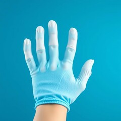Obraz premium Foam hand in bright blue color with white fingers, colorful, hand