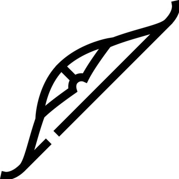 Recurve bow line icon illustrating archery sport equipment and target practice, representing precision, skill, and focus in competitive or recreational shooting activities against a white background