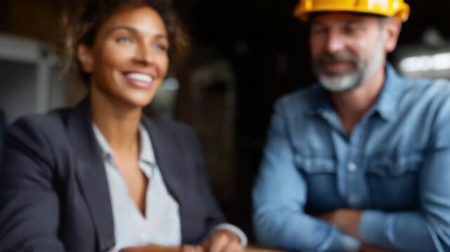 A Professional Handshake Between Two Individuals in a Business Setting Signifying Agreement and Collaboration, with the Smiling Female in a Suit and a Male  