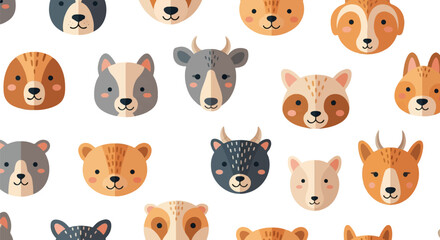 Obraz premium A repeating pattern of stylized animal faces in a flat, graphic design style