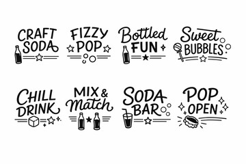 Fototapeta premium Collection of craft soda and fizzy pop labels with playful typography