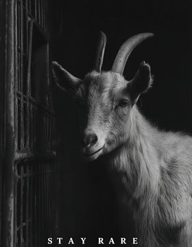 Un retrato en blanco y negro de una cabra con una expresi&oacute;n desafiante.