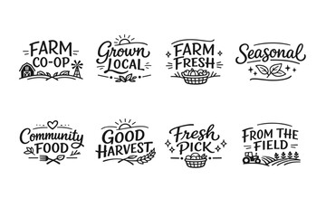 Fototapeta premium Farm-themed badge collection highlighting fresh produce and local harvests