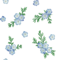 Watercolor Nemophila Seamless Pattern: Baby Blue Eyes Floral Background-300dpi-