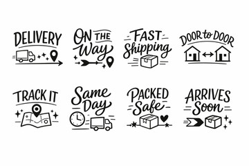 Obraz premium Fast shipping and delivery icons with text for tracking and arrivals
