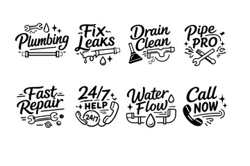 Fototapeta premium Plumbing icons: fast repair solutions for leak and drain management