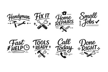 Obraz premium Handyman service icons: tools, repairs, jobs, and assistance