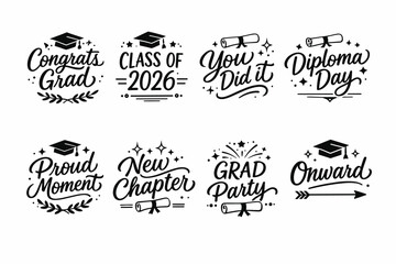 Obraz premium Graduation celebration typography: class of 2026, congrats, diploma day messages
