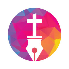 Obraz premium Faith Education Logo with Cross and Pen Symbol.