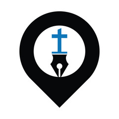 Obraz premium Faith Education Logo with Cross and Pen Symbol.