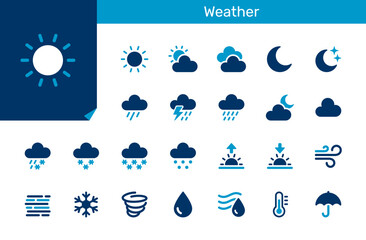 Weather icon collection for climate, seasons and forecast concept. Flat design. Pixel perfect.