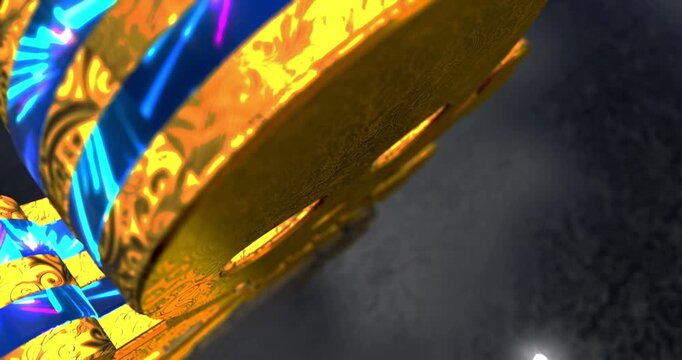 Skull piracy warning 3d symbol spectacular. Abstract glowing golden metal icon animation.
