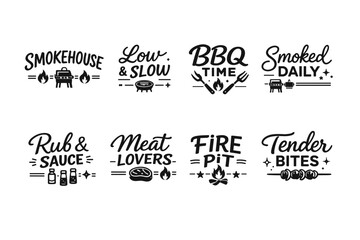 Obraz premium Bbq themes: smokehouse, low slow, bbq time, smoked daily, rub sauce, meat lovers, fire pit, tender bites