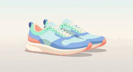Obraz premium A pair of colorful athletic shoes with light blue, teal, and coral accents