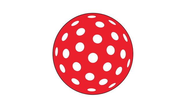 A red ball with white polka dots on a plain white background