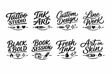 Obraz premium Tattoo studio signs and designs with ink art elements