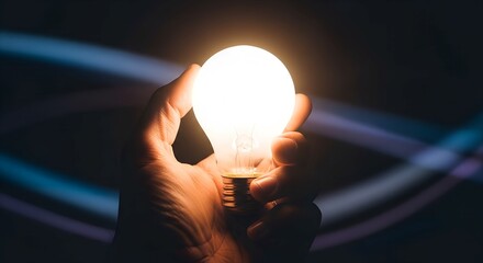 Hand Holding Illuminated Light Bulb