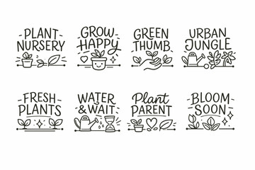 Obraz premium Hand-drawn gardening quotes and icons for plant lovers