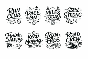 Fototapeta premium Motivational running slogans and icons collection