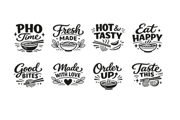 Obraz premium Pho-themed typography designs with food and inspirational text elements