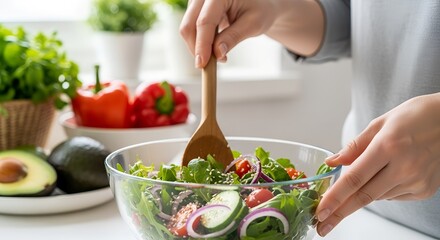 Fresh Mixed Greens Salad Preparation