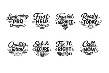 Obraz premium Landscaping and repair service badges collection with tools and slogans