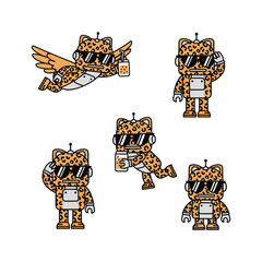 Cheetah Robot Characters in Various Dynamic Poses with Copy Space