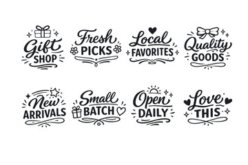 Fototapeta premium Gift shop labels: fresh picks, local favorites, quality goods, new arrivals