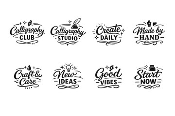 Obraz premium Creative calligraphy logos with motivational phrases for art enthusiasts