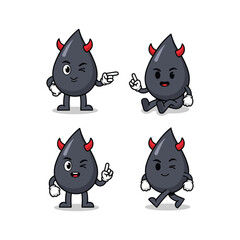 Cartoon devil droplet characters showing various gestures and emotions with copy space