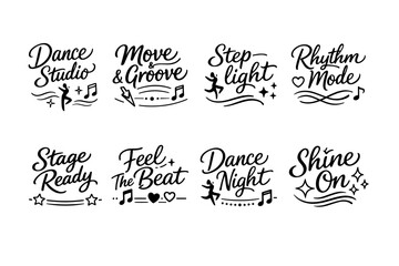Fototapeta premium Dance studio icons with music notes and decorative elements