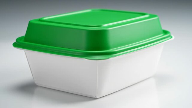 A clean, white square container with a bright green lid sits centered