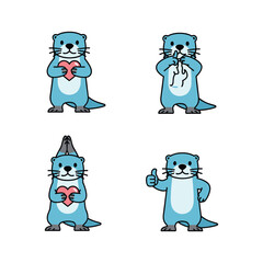 Cartoon otter characters showing emotions and gestures in a simple illustration style