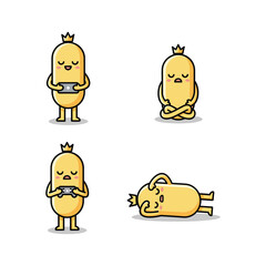 Cartoon potato character showing different emotions with crown on a white background