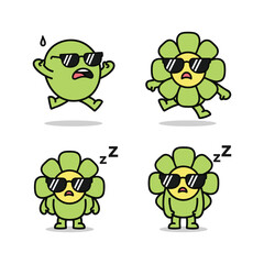 Cartoon flowers with sunglasses and sleepy expressions in various poses