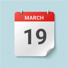 Fototapeta premium A calendar page showing the date March 19 on a light blue background