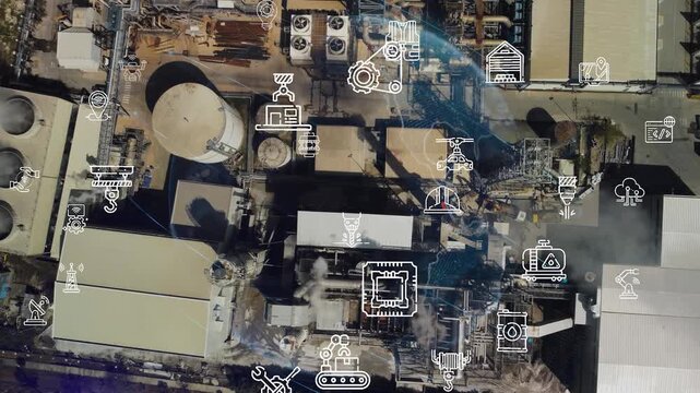 Industrial technology concept. Communication network. INDUSTRY 4.0. Factory automation. High quality 4k footage