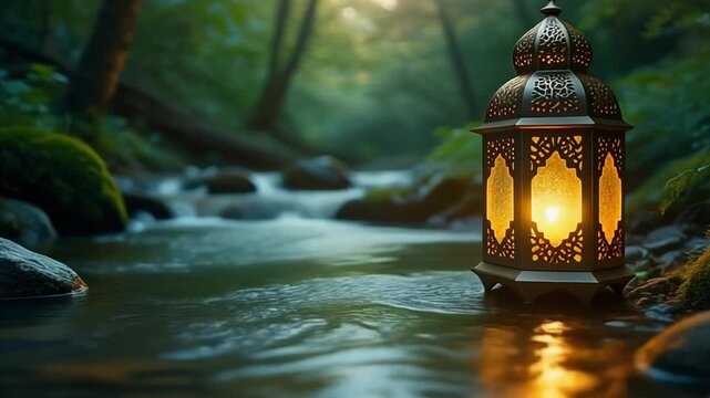 Forest Lantern by a Stream