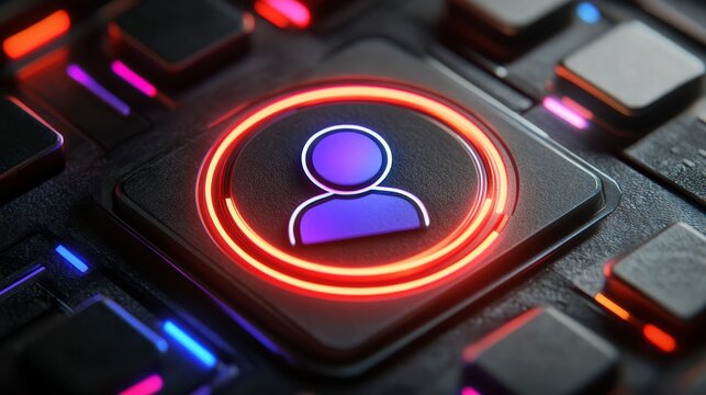 Close up view of illuminated computer keyboard button highlighting technology and digital input.
