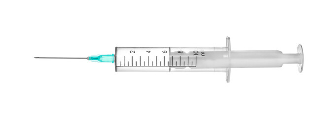 Medical syringe and needle on white background, clipping path