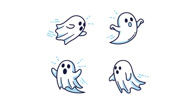 Cute Cartoon Ghosts Set: Happy, Surprised, and Spooky Characters for Halloween
