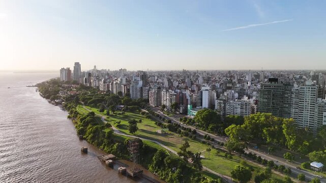 Cityscape of Rosario by the Parana River in Argentina