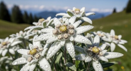 edelweiss flowers in a green meadow