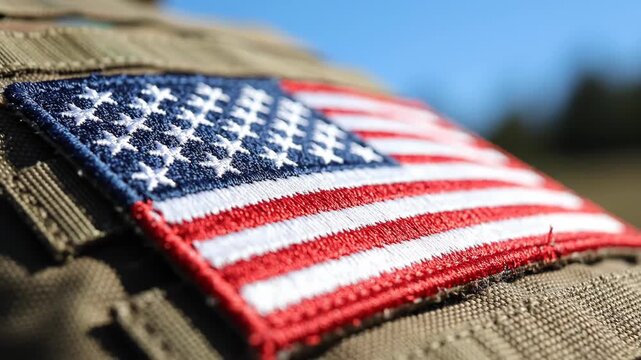 American flag patch on military uniform detail outdoors