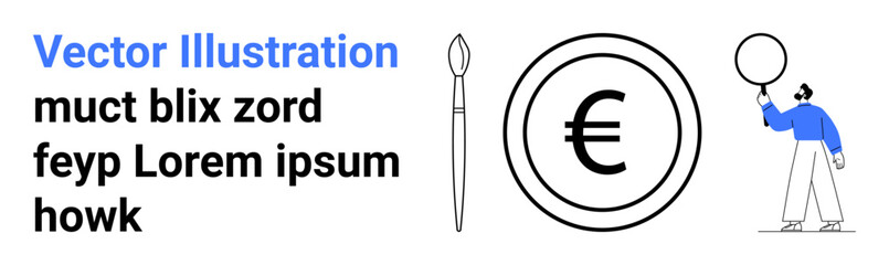 Obraz premium Person holding balloon, paintbrush, and euro coin highlight creativity, finance, and design themes. Ideal for art, economy, creativity, advertising education marketing simple landing page