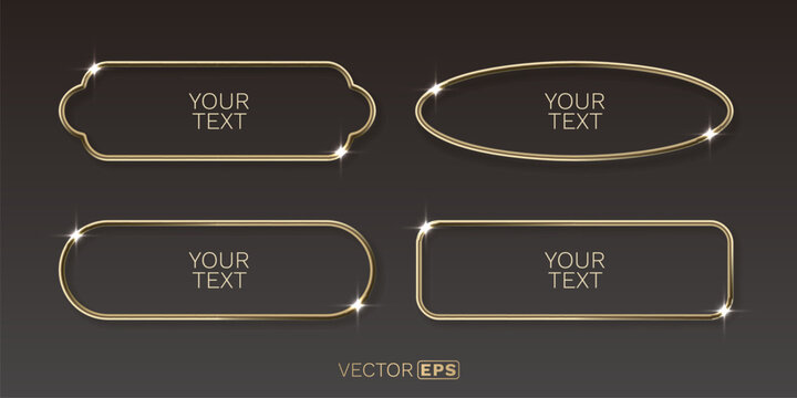 Elegant golden shiny frames collection on a dark background. This set features luxurious metallic borders perfect for text or design elements.