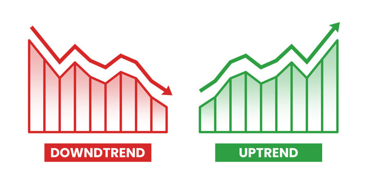 Uptrend and downtrend chart with rising arrow graph, business growth and success concept vector illustration.