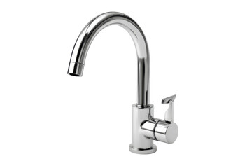 Polished Chrome Single Handle Kitchen Faucet With Arc Spout metallic, Isolated On Transparent Background, Png Cut Out